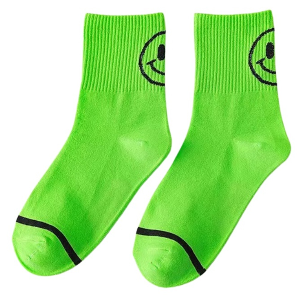 NEW Neon Green Smiley mid tube socks